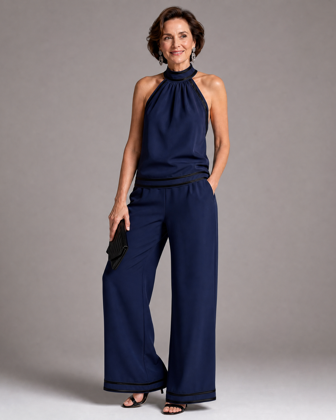 Zephyrine | Jumpsuit mit Kontrastbesatz und weitem Bein