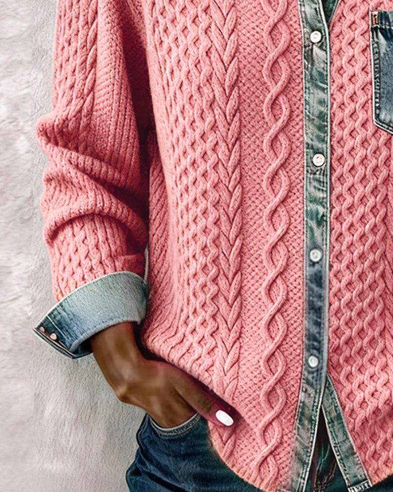 Dana | Damen-Strickjacke mit langen Ärmeln und Denim-Details