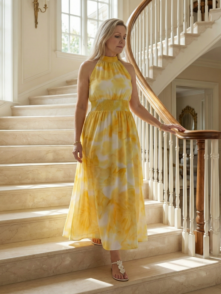 Sylin | Gerafftes Halter-Midi-Kleid