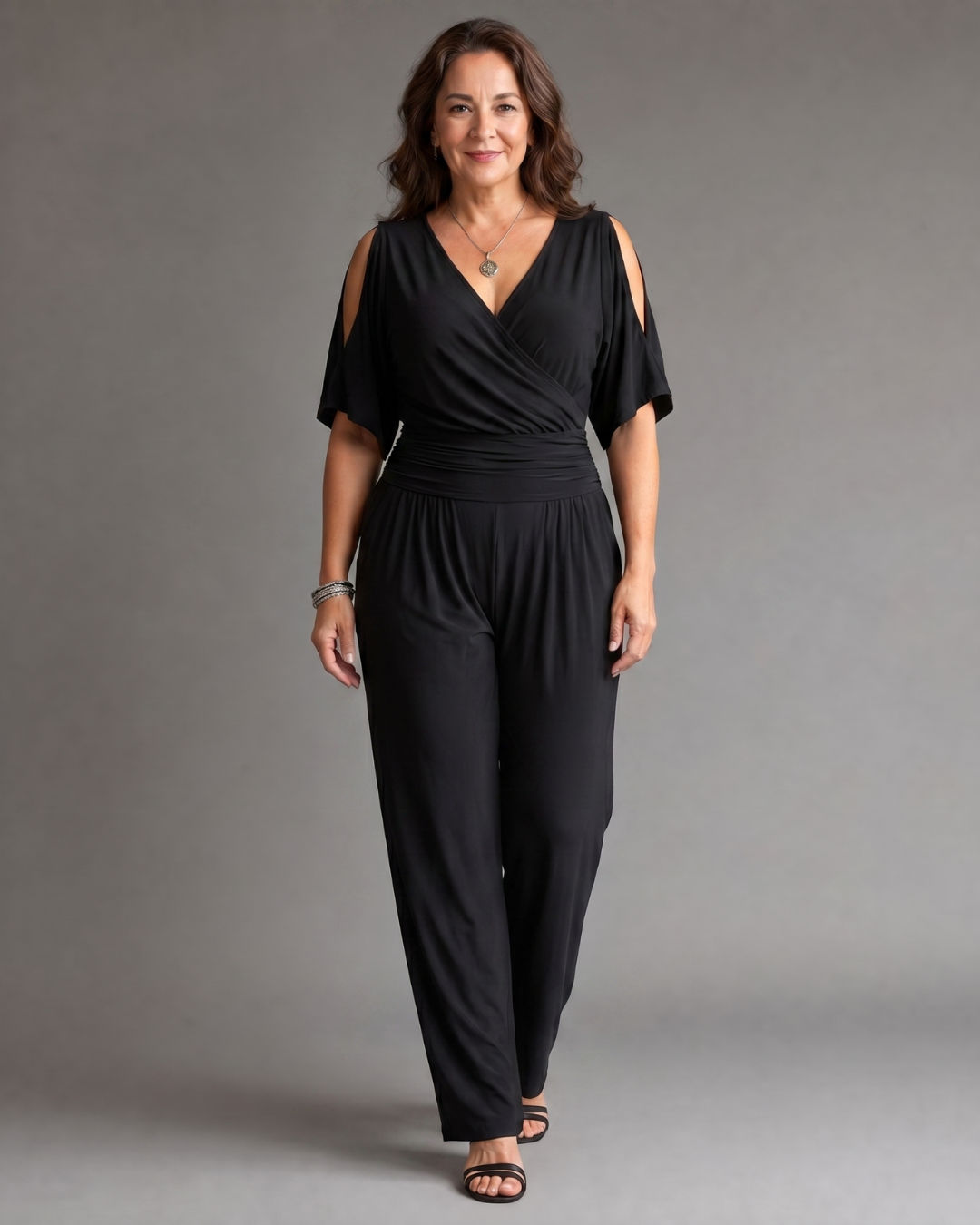 Nyxara | Kalt-Schulter Wickel Taille Entspanntes Jumpsuit