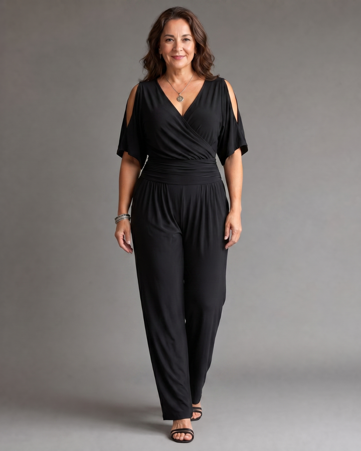Nyxara | Kalt-Schulter Wickel Taille Entspanntes Jumpsuit