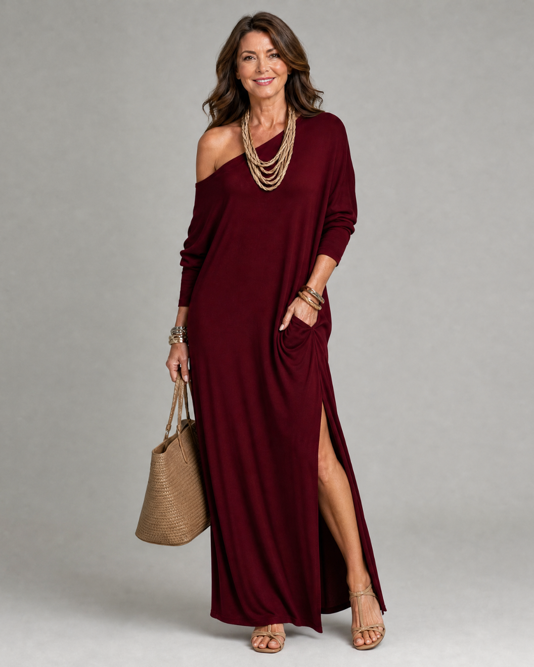 Asterelle | Einseitiges, fließendes Midi-Kleid mit Schlitz