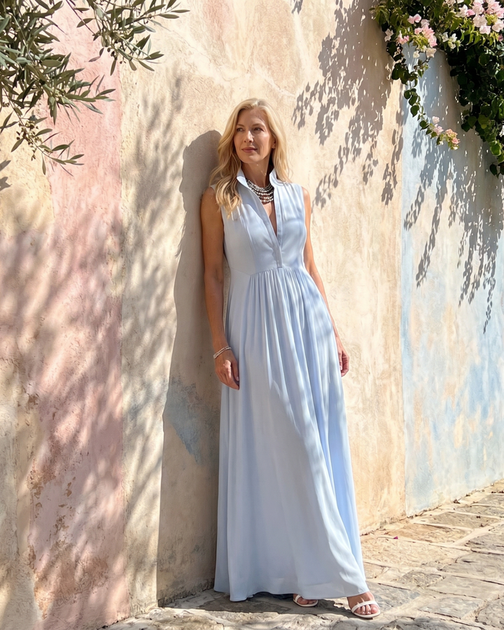 Virelia | Ärmelloser, kragenloser, fließender Jumpsuit mit weitem Bein