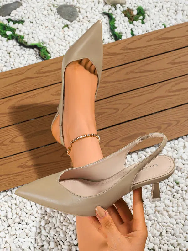 AMIRA™ - Damen PU-Leder Slingback-Absätze Einfache einfarbige spitze Pumps