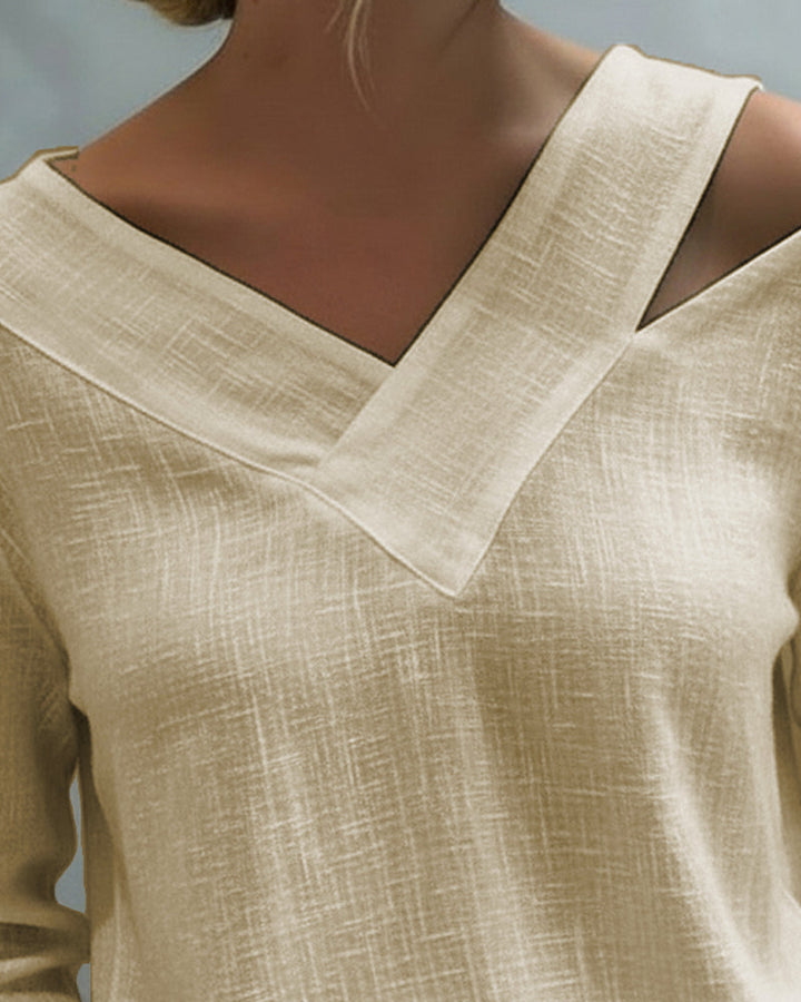 Léa | Damen Top Asymmetrischer V-Ausschnitt Langarm Oberteil