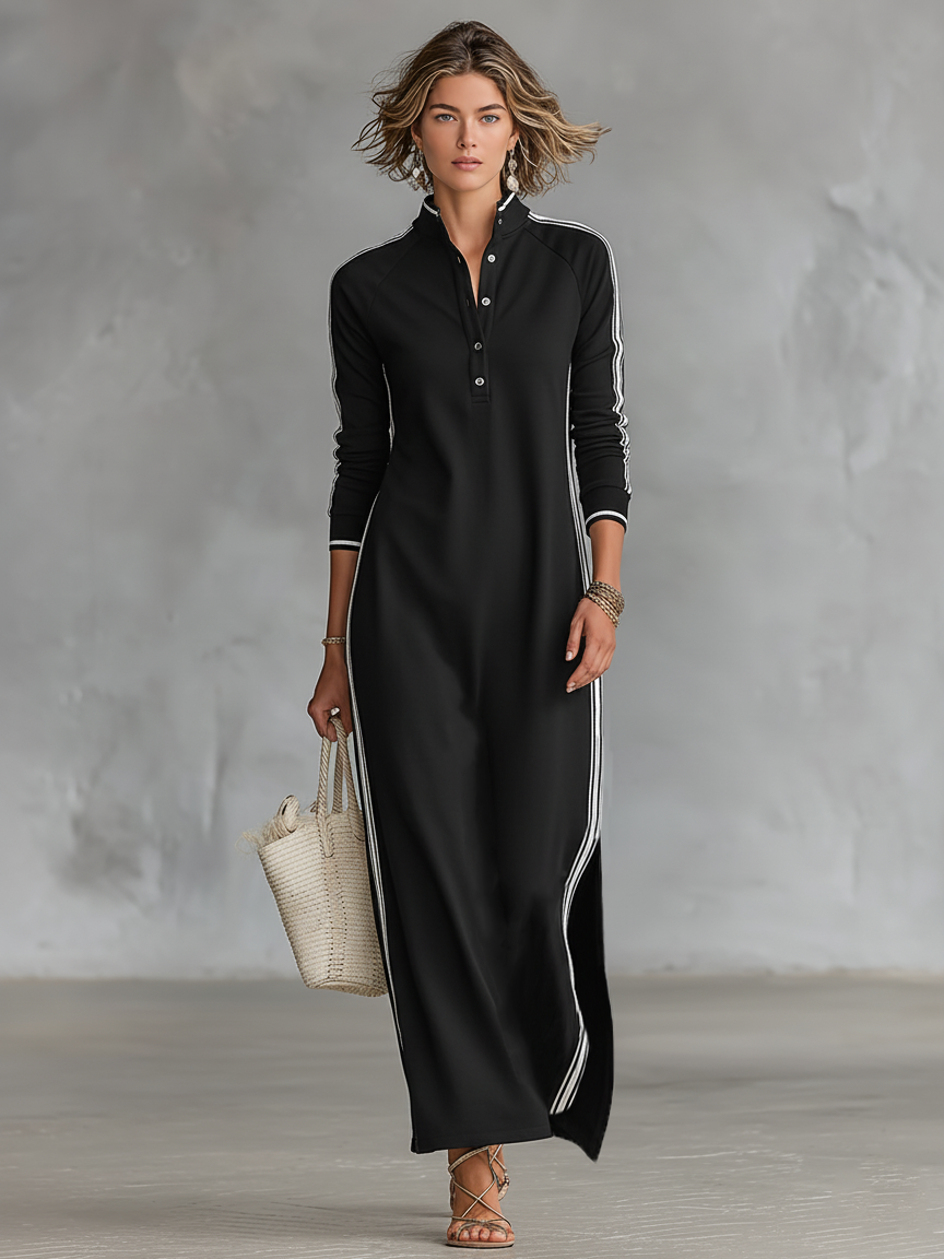 Friederike | Sweat Maxi Kleid Knopfkragen