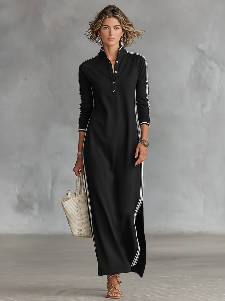 Friederike | Sweat Maxi Kleid Knopfkragen