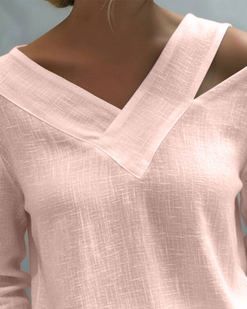 Léa | Damen Top Asymmetrischer V-Ausschnitt Langarm Oberteil