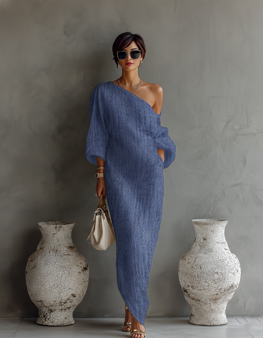 Ximena | Elfenbein Leinen Kleid Schulterfrei