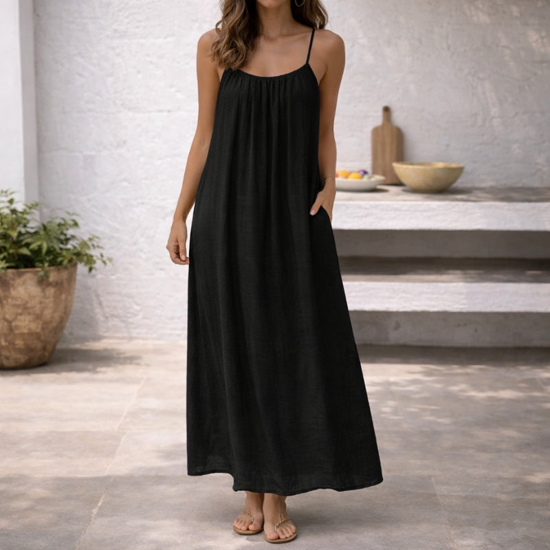Lange Kleid mit verstellbaren Spaghetti-Trägern und Rückenausschnitt für Damen