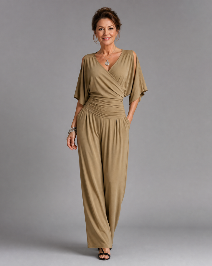 Nyxara | Kalt-Schulter Wickel Taille Entspanntes Jumpsuit