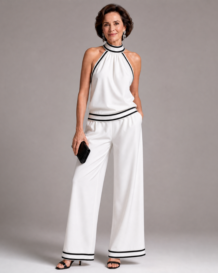 Zephyrine | Jumpsuit mit Kontrastbesatz und weitem Bein