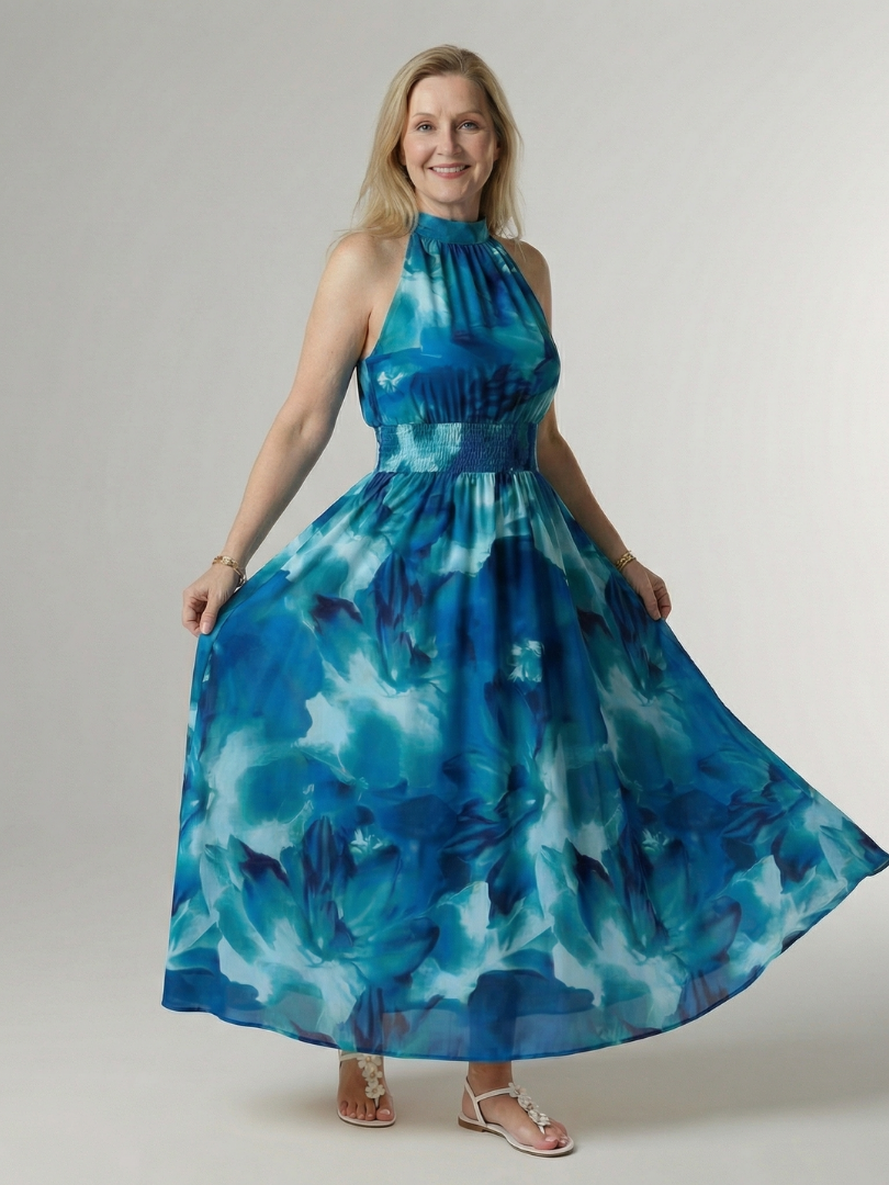 Sylin | Gerafftes Halter-Midi-Kleid