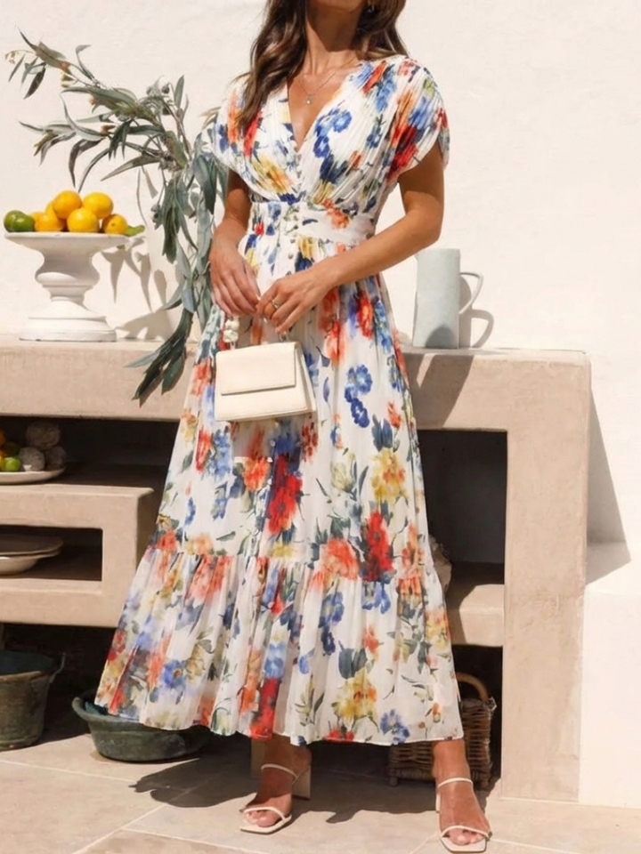 Savannah | Kurzes, ärmelloses, plissiertes Midi-Kleid
