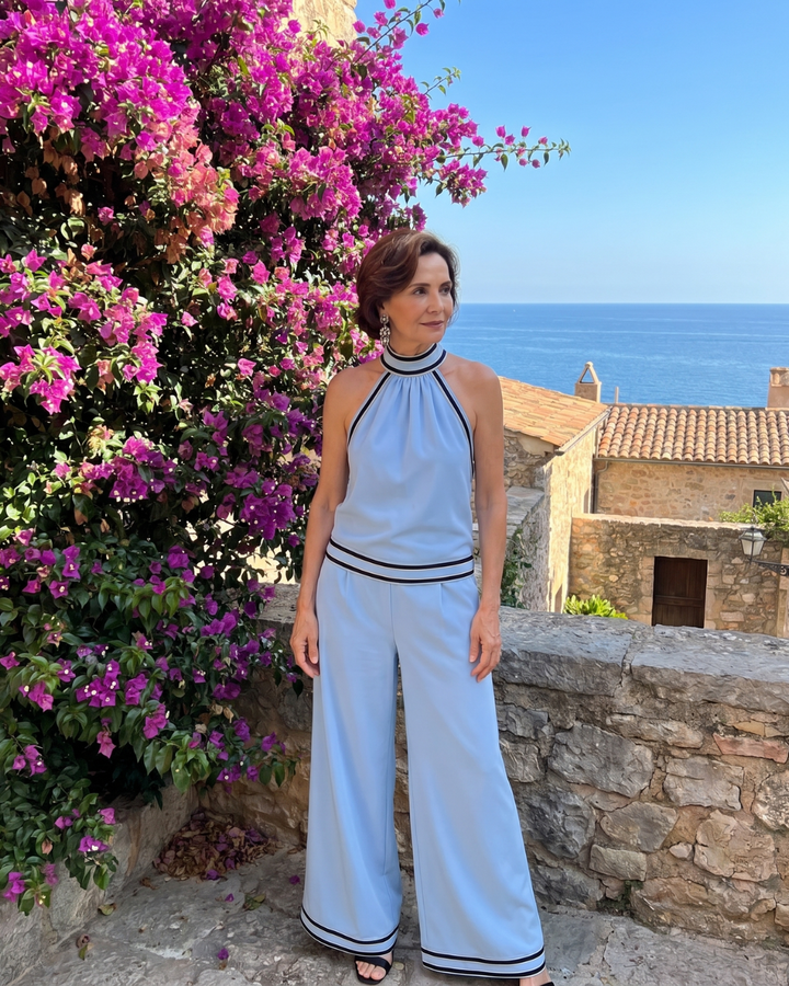 Zephyrine | Jumpsuit mit Kontrastbesatz und weitem Bein