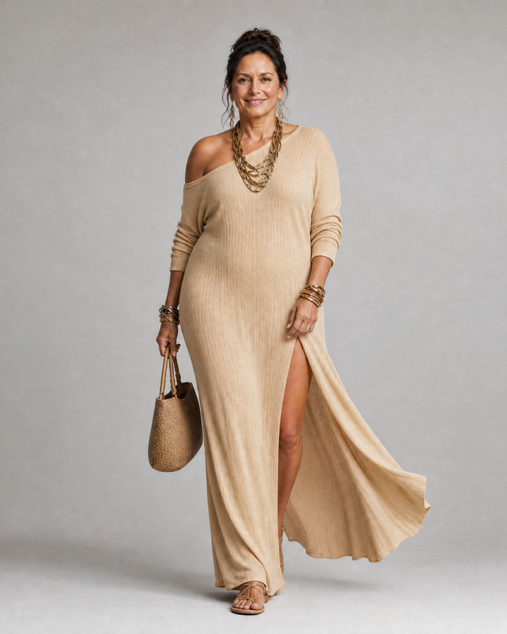 Asterelle | Einseitiges, fließendes Midi-Kleid mit Schlitz
