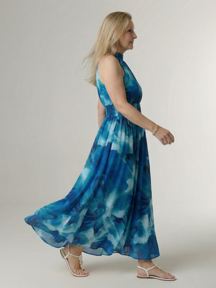Sylin | Gerafftes Halter-Midi-Kleid