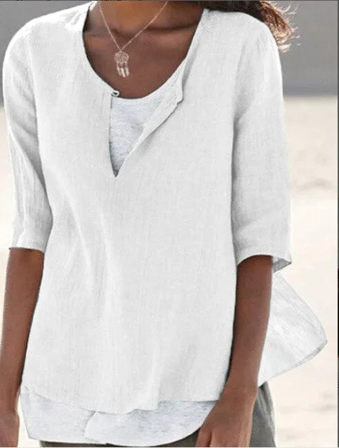 Vera | Damen Bluse 3/4-Arm Lagenlook V-Ausschnitt