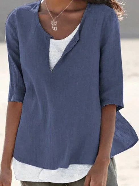Vera | Damen Bluse 3/4-Arm Lagenlook V-Ausschnitt