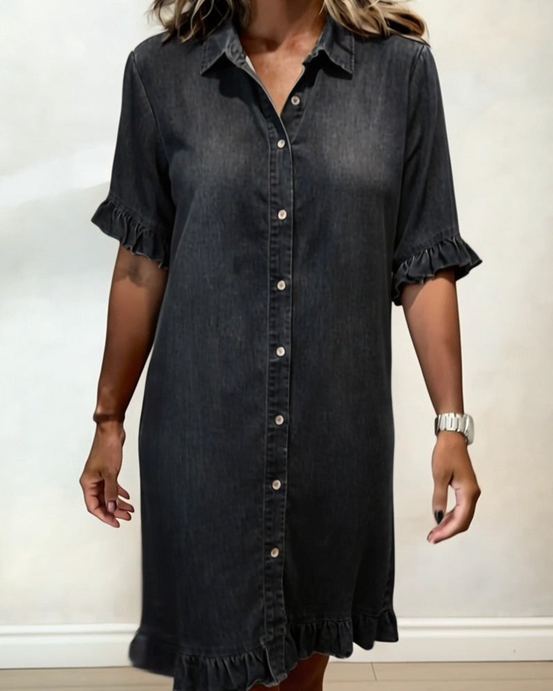 Belinda| Bequemes Denim-Kleid mit schmeichelnder Raffung