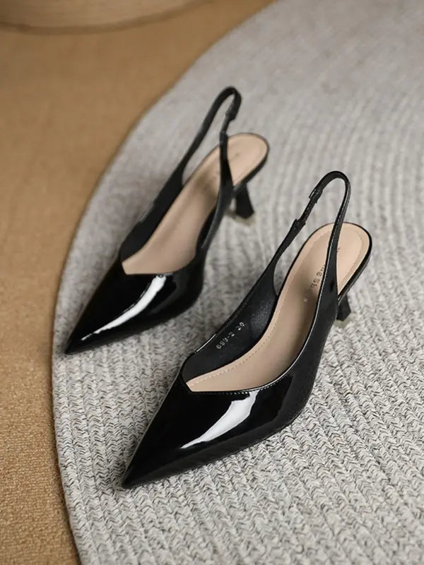 AMIRA™ - Damen PU-Leder Slingback-Absätze Einfache einfarbige spitze Pumps