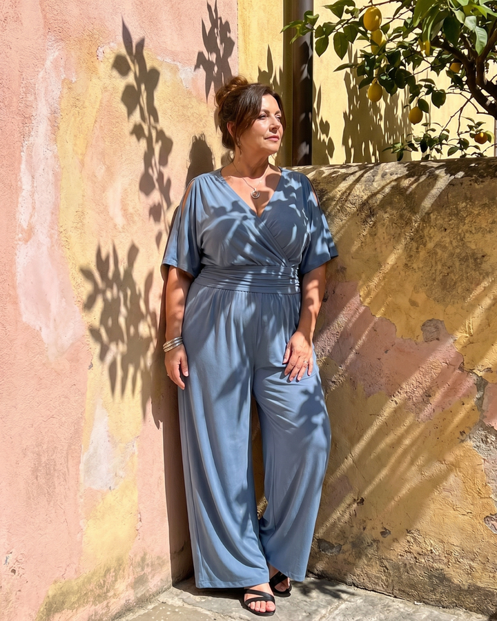 Nyxara | Kalt-Schulter Wickel Taille Entspanntes Jumpsuit