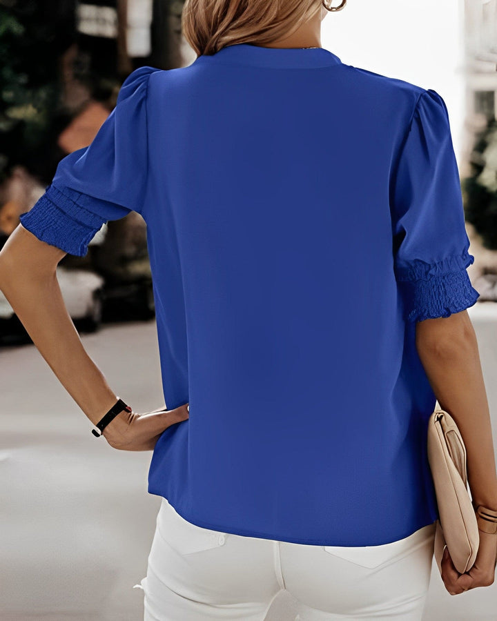 Jolie | Damen Chiffon Bluse Kurzarm V-Ausschnitt Puffärmel