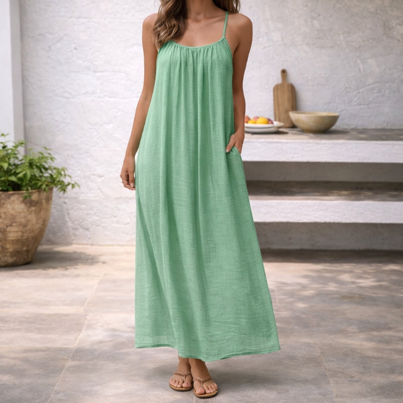 Lange Kleid mit verstellbaren Spaghetti-Trägern und Rückenausschnitt für Damen