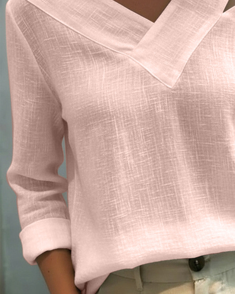 Léa | Damen Top Asymmetrischer V-Ausschnitt Langarm Oberteil