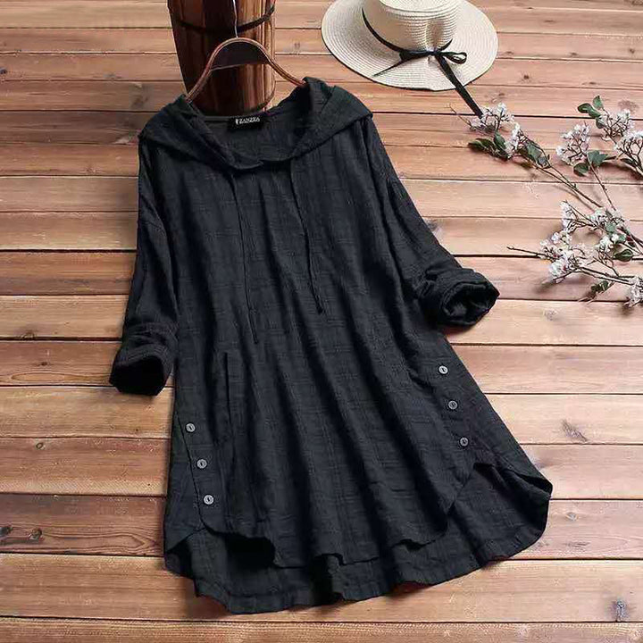 Amilla | Damen Kapuzenbluse Langarm Knöpfe Casual
