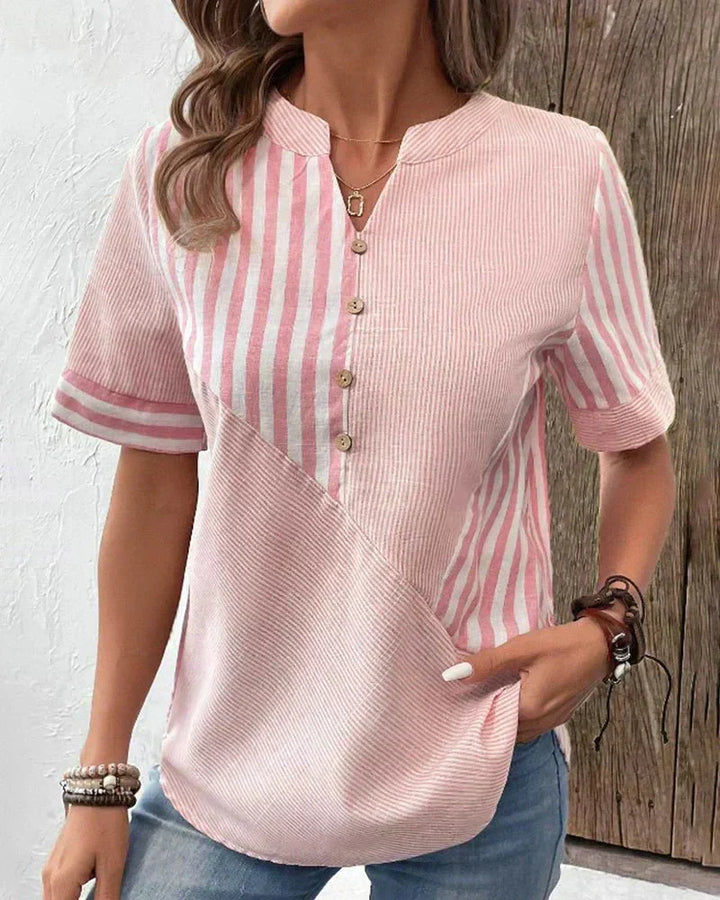 Lola | Damen T-Shirt Kurzarm Gestreift mit Knopfleiste