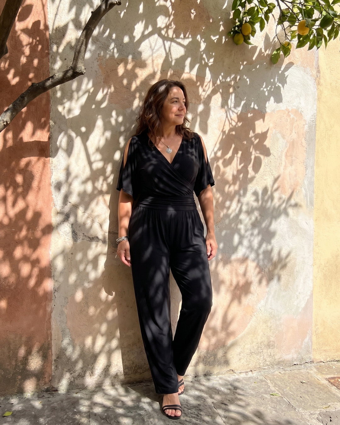 Nyxara | Kalt-Schulter Wickel Taille Entspanntes Jumpsuit