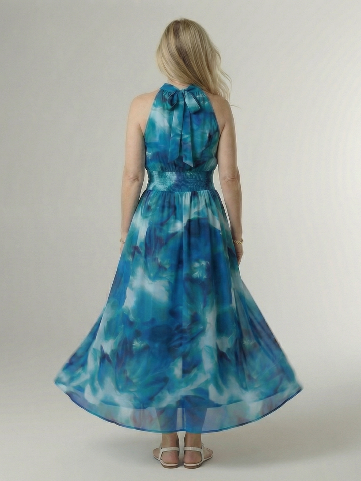 Sylin | Gerafftes Halter-Midi-Kleid