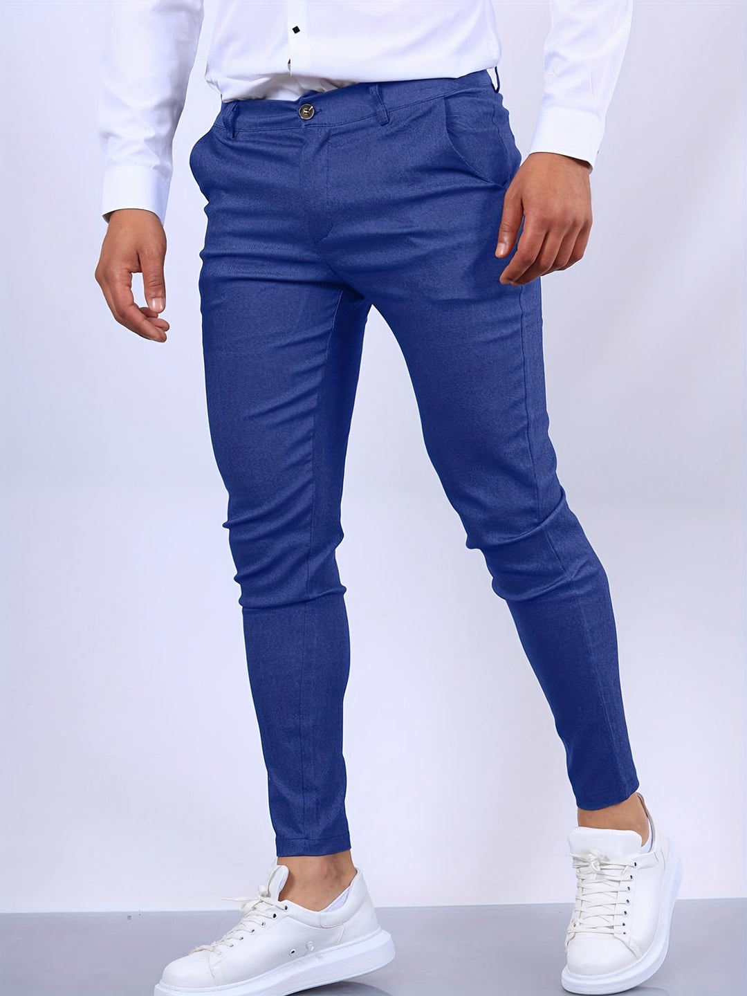 Penn | Herren Chinohose Slim Fit Businesshose Blau Stretch