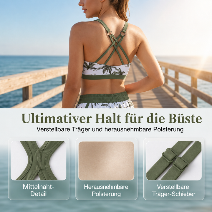 Abdeckung Und Bikini Crisscross Ärmelloses Oberteil + Kordelzug Bedruckte Hose Für