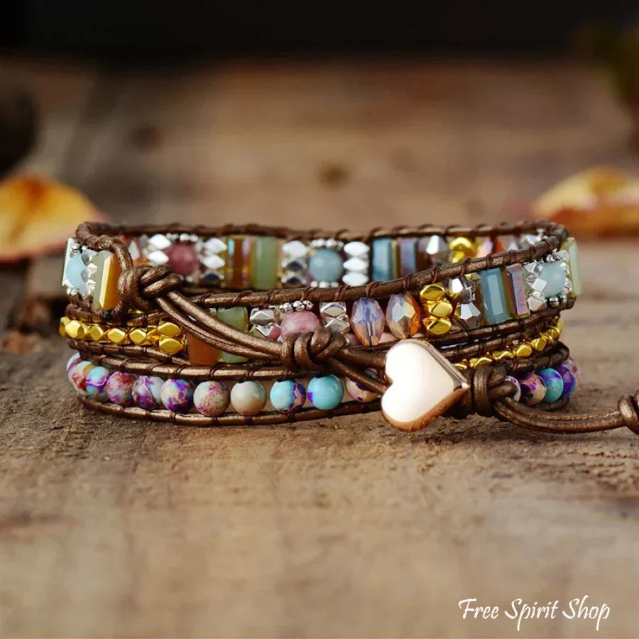 Natürlicher Rhodonit- & Jasper-Wickelarmband