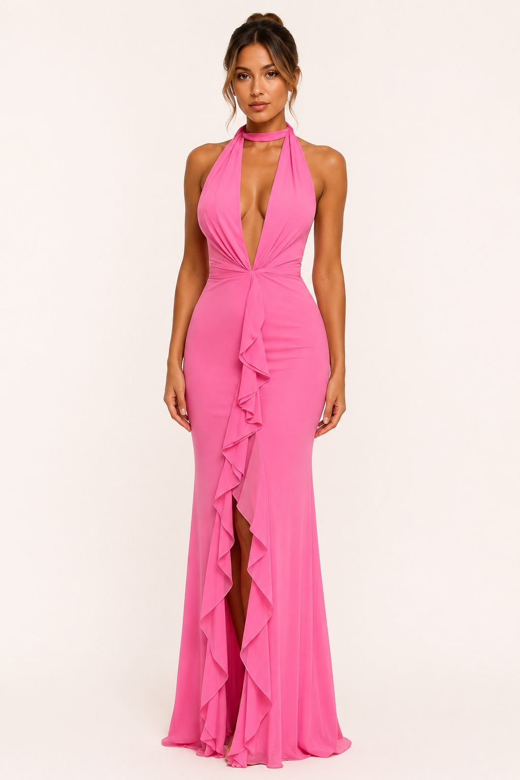 Langes Neckholderkleid mit Frontschlitz für Frauen - Romy