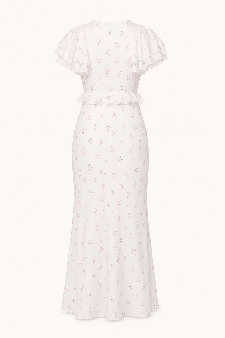 Damen Midikleid mit Blumendruck Rüsche elegant lässig - Hedda