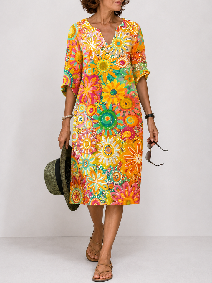 Annie | Lebhaftes florales Midikleid