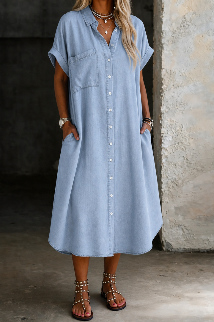 Karen | Leichtes Denim-Stil Hemdkleid