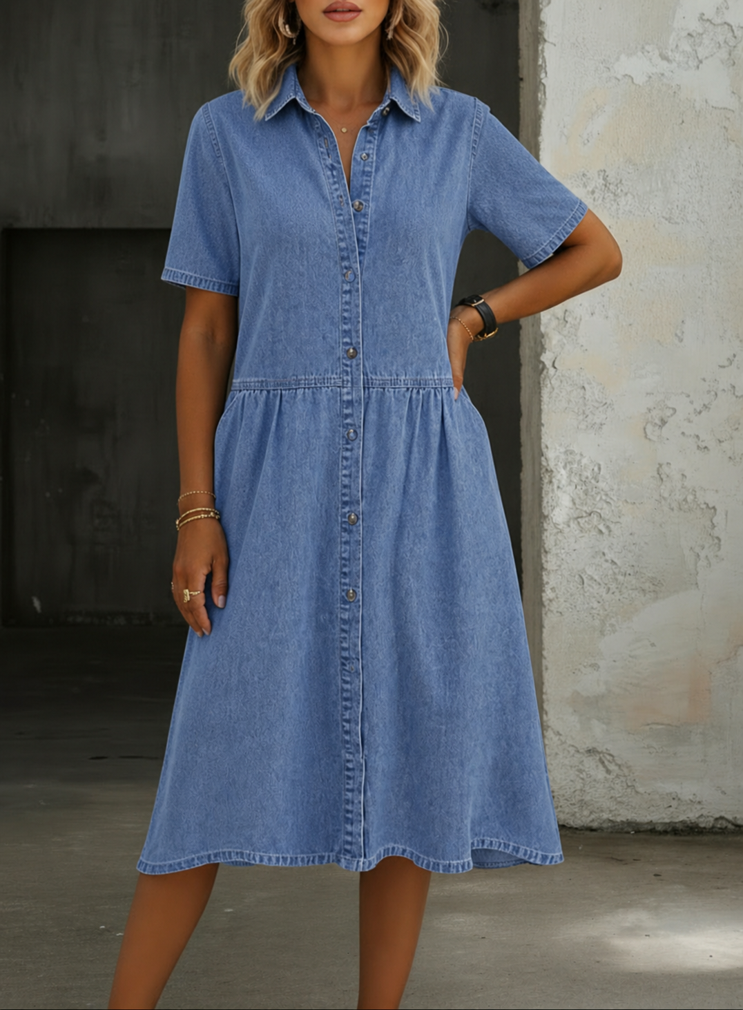 Carol | Kurzärmeliges Denim-Kleid