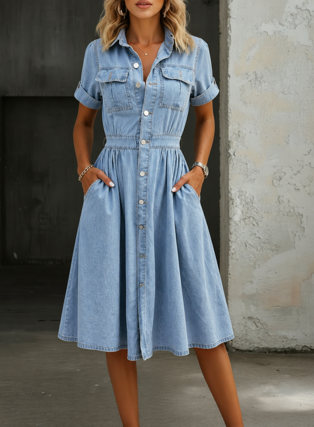 Deborah | Kurzärmliges Denim-Kleid