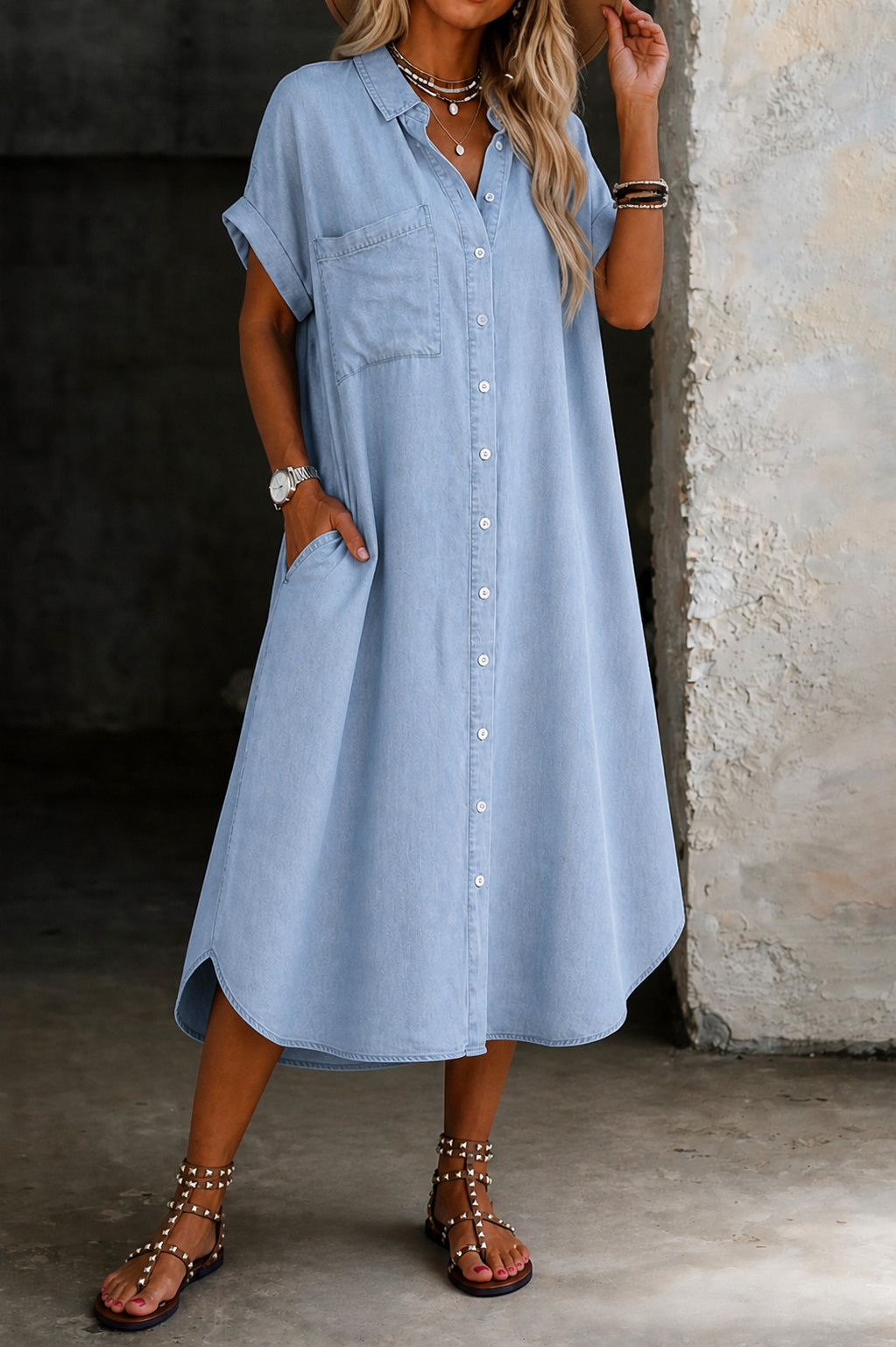Karen | Leichtes Denim-Stil Hemdkleid