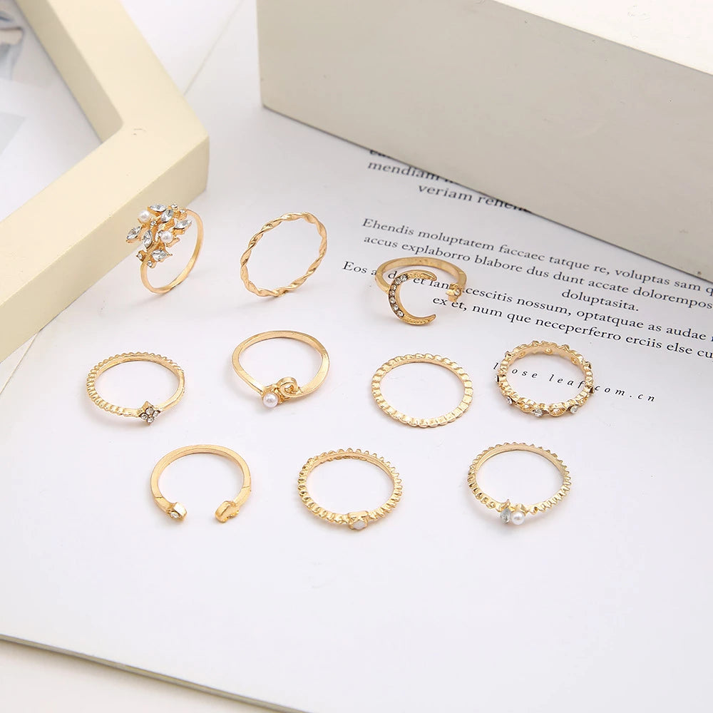 10er-Pack böhmische Silber- und vergoldete Ringe