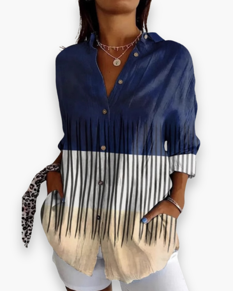 Flora | Damen Bluse Langarm Blumenprint Hemdbluse Knopfleiste