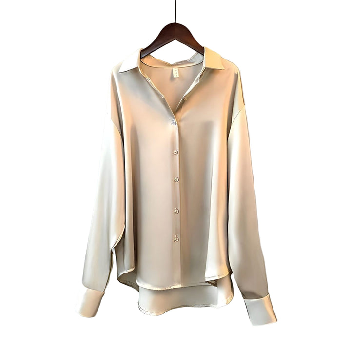 Céline | Damen Satin Bluse Langarm Klassischer Kragen