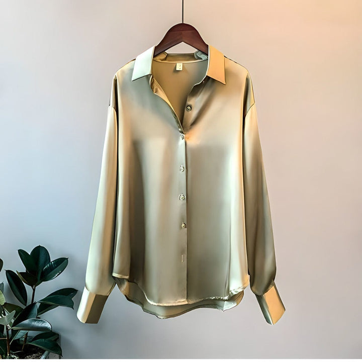 Céline | Damen Satin Bluse Langarm Klassischer Kragen