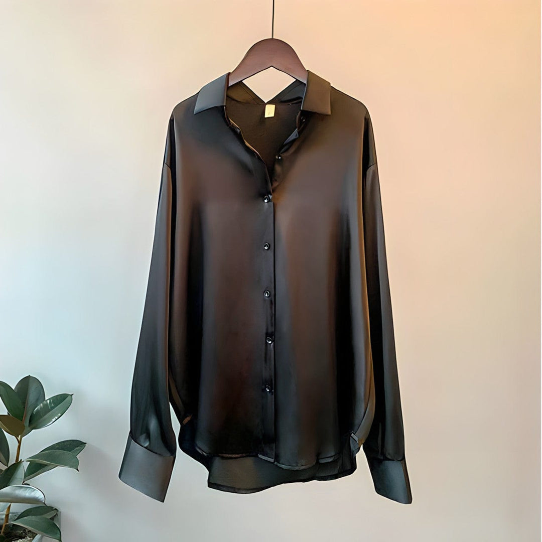 Céline | Damen Satin Bluse Langarm Klassischer Kragen