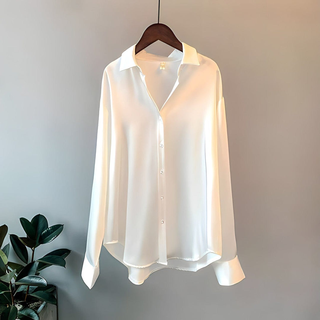 Céline | Damen Satin Bluse Langarm Klassischer Kragen