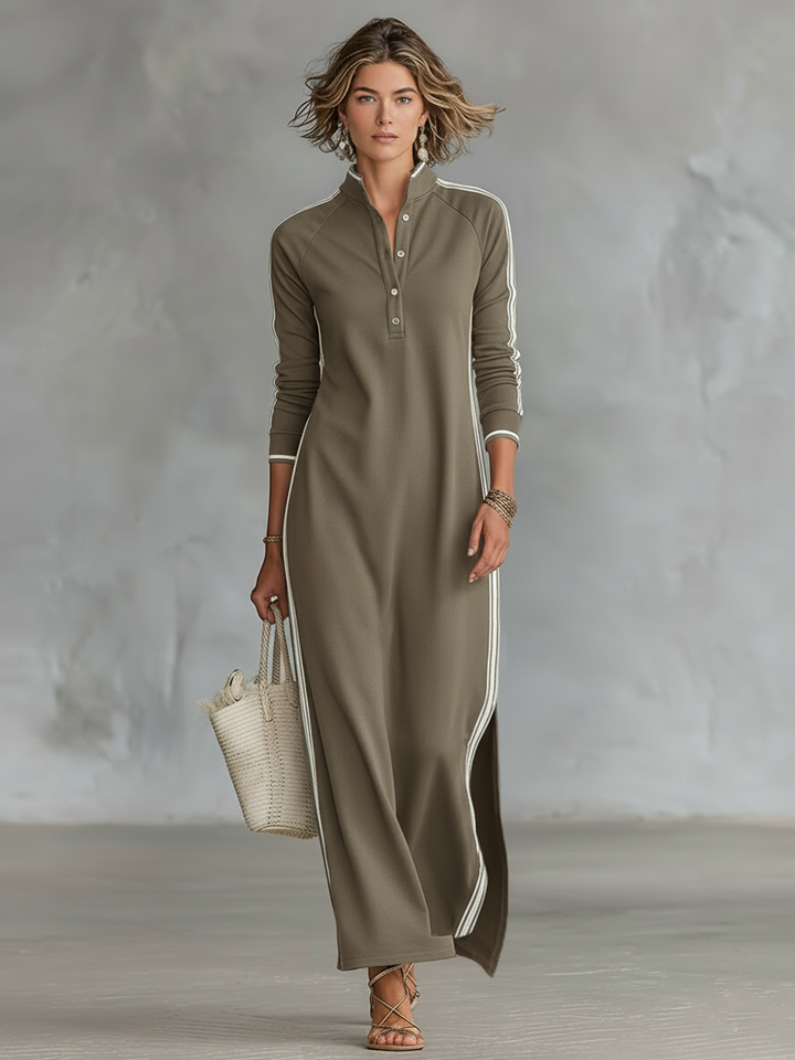 Friederike | Sweat Maxi Kleid Knopfkragen